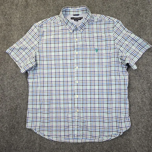 US Polo Assn 2XL Short Sleeve Shirt Plaid Button‎ Down 100% Cotton - Picture 2 of 8